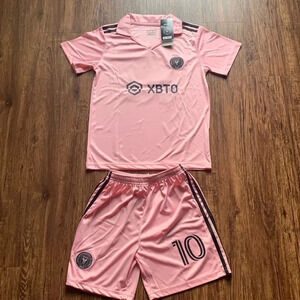 L Messi Inter Miami CF Pink Home Jersey & Shorts Set 2024/25 Youth Size XL New